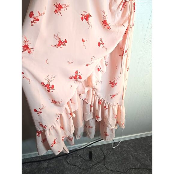 Chelsea28 Pink Midi Ruffle Wrap Dress Womens Large Feminine Cottage Coquette - Picture 5 of 8